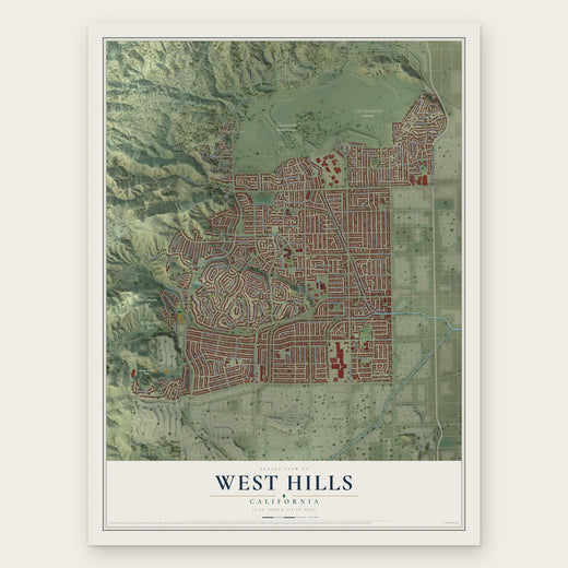 West Hills, California map print, the full design