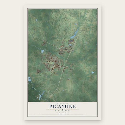 Picayune, Mississippi map print, the full design