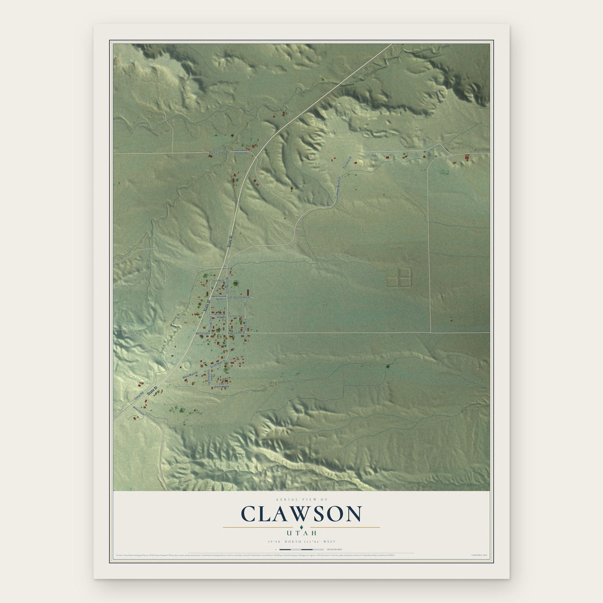 Clawson, Utah map print, the full design