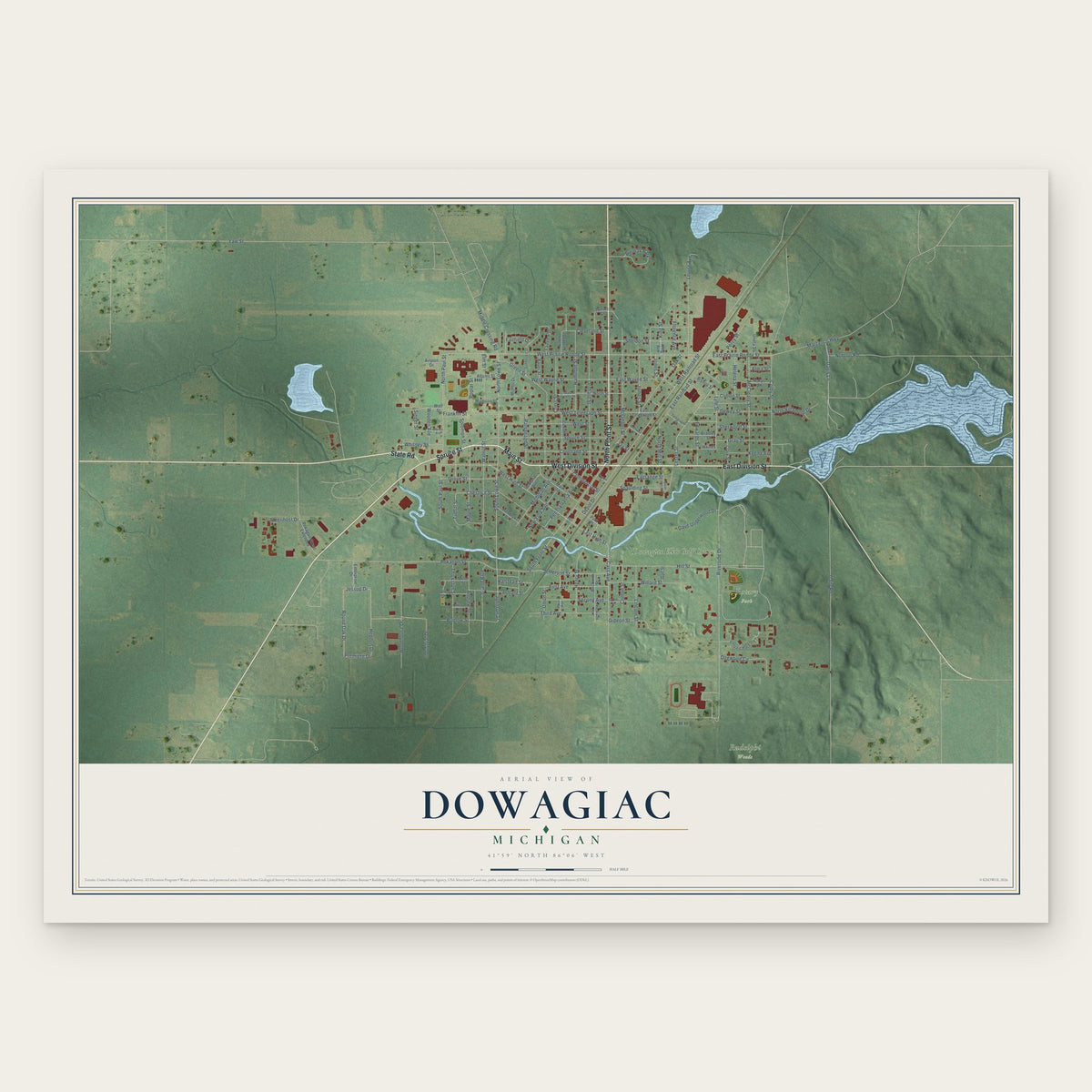 Dowagiac, Michigan map print, the full design