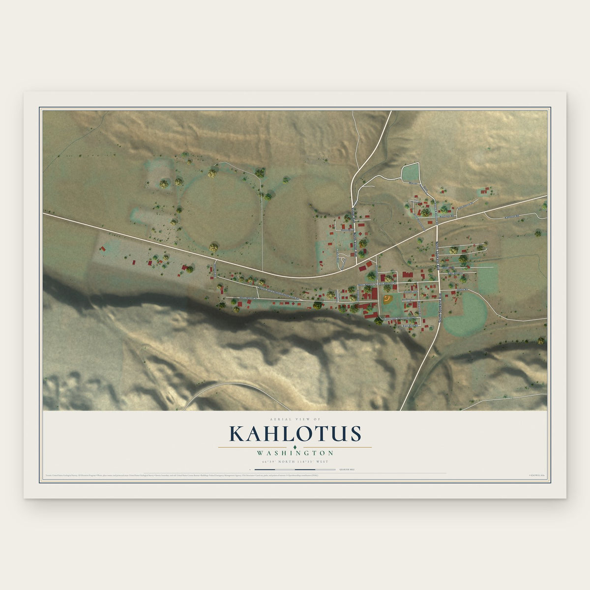 Kahlotus, Washington map print, the full design