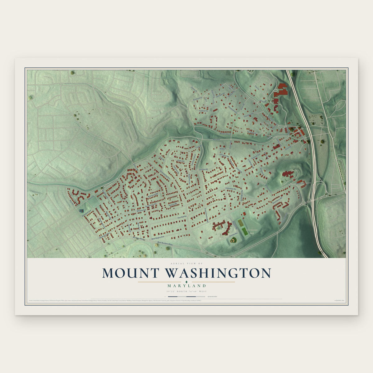 Mount Washington, Maryland map print, the full design
