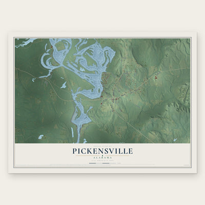 Pickensville, Alabama map print, the full design