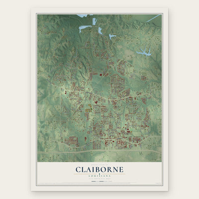 Claiborne, Louisiana map print, the full design