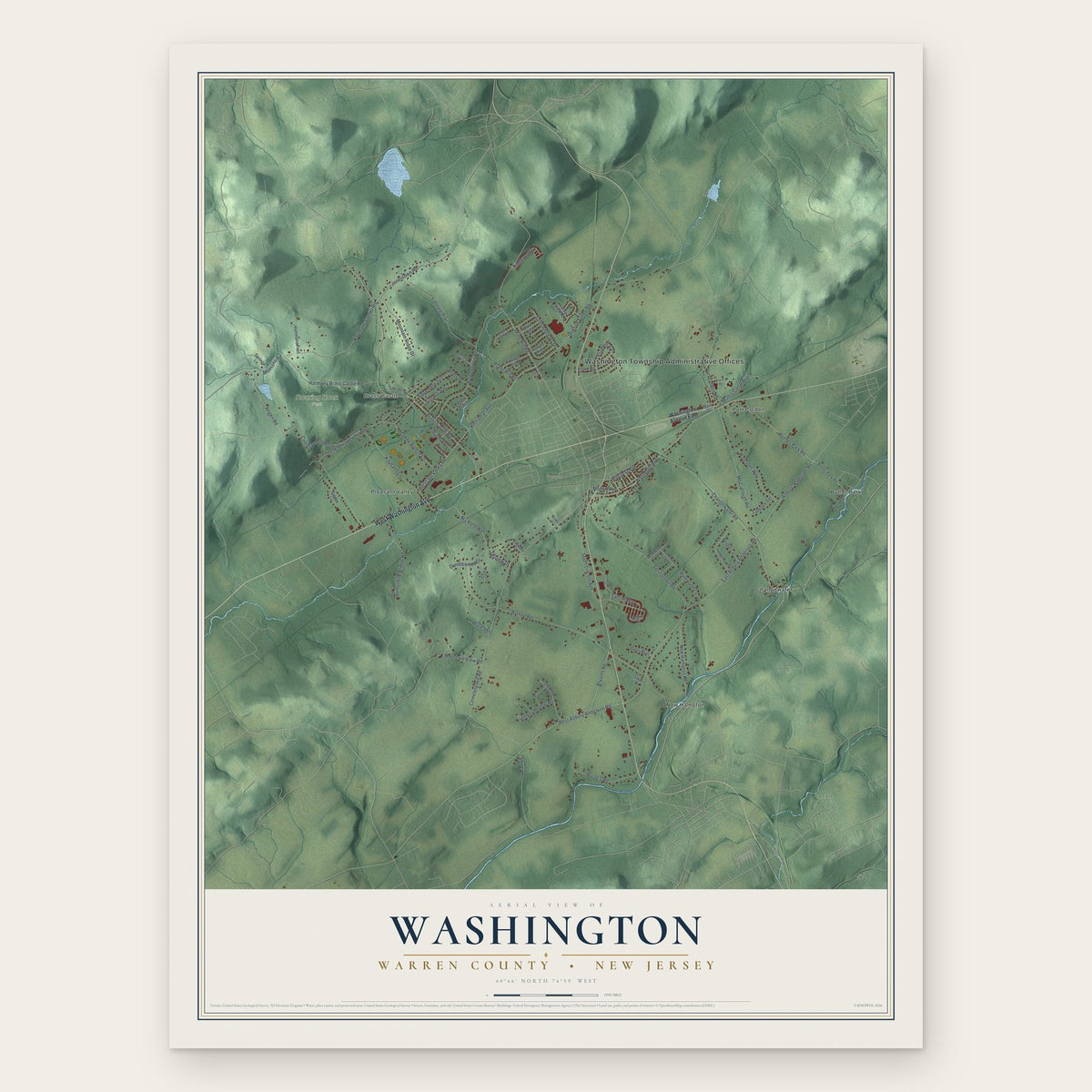 Washington, Warren County, New Jersey map print, the full design