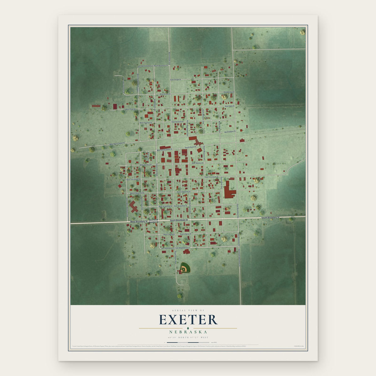 Exeter, Nebraska map print, the full design
