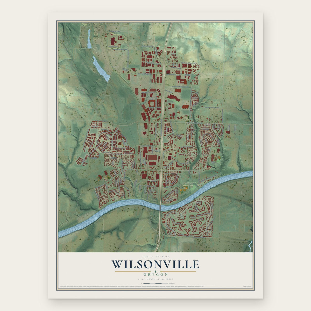 Wilsonville, Oregon map print, the full design