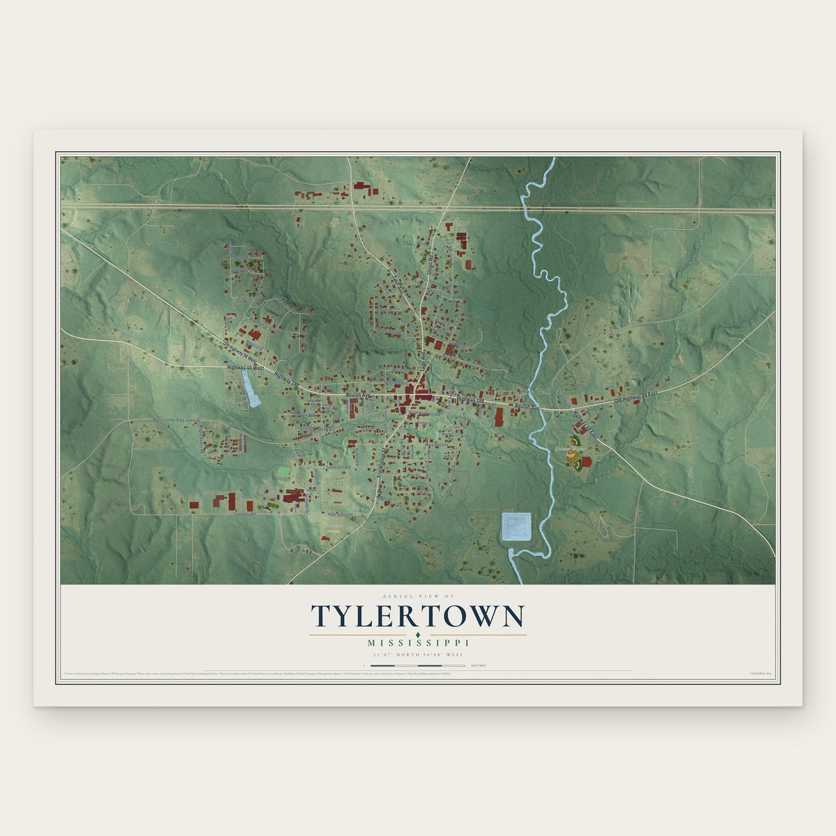 Tylertown, Mississippi map print, the full design