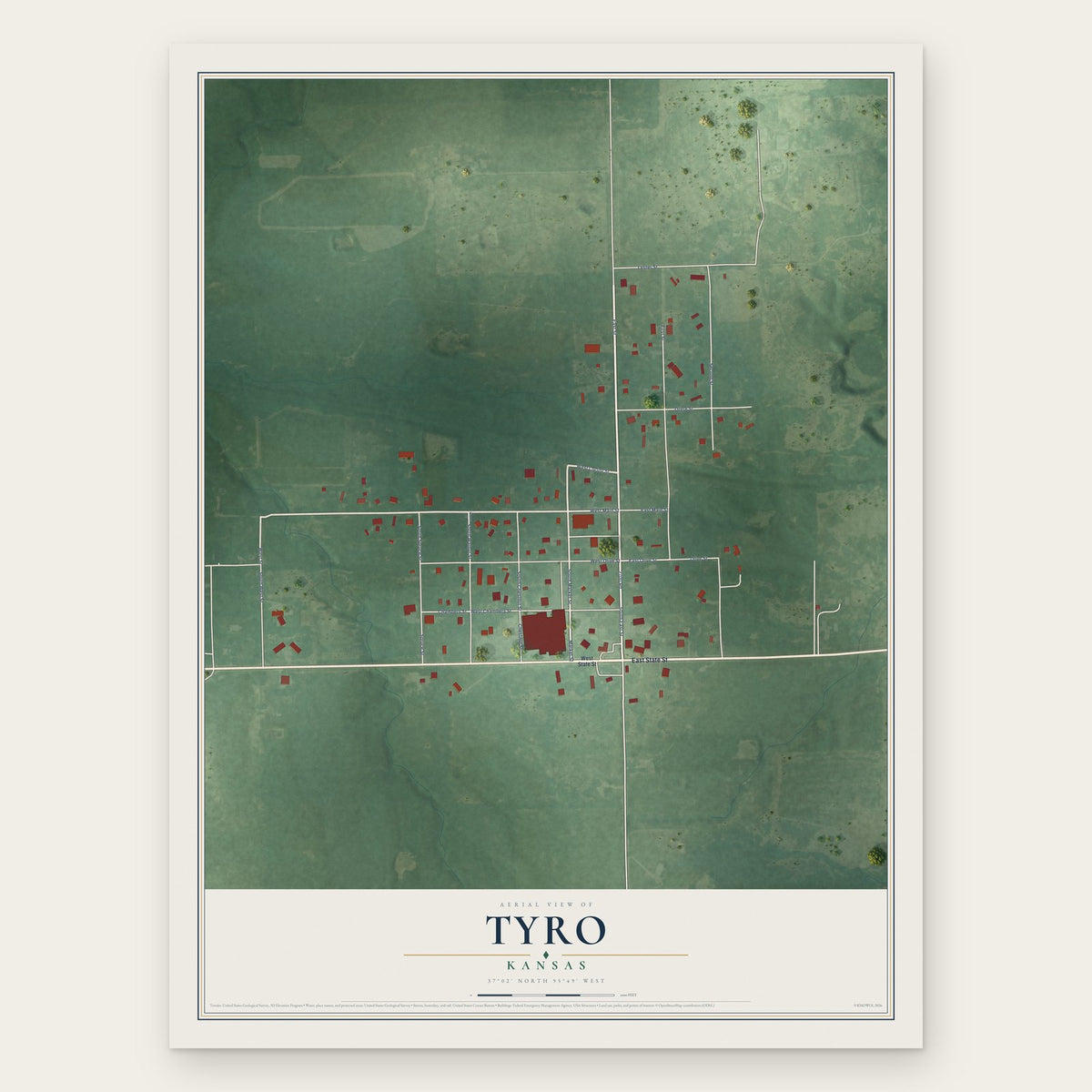 Tyro, Kansas map print, the full design