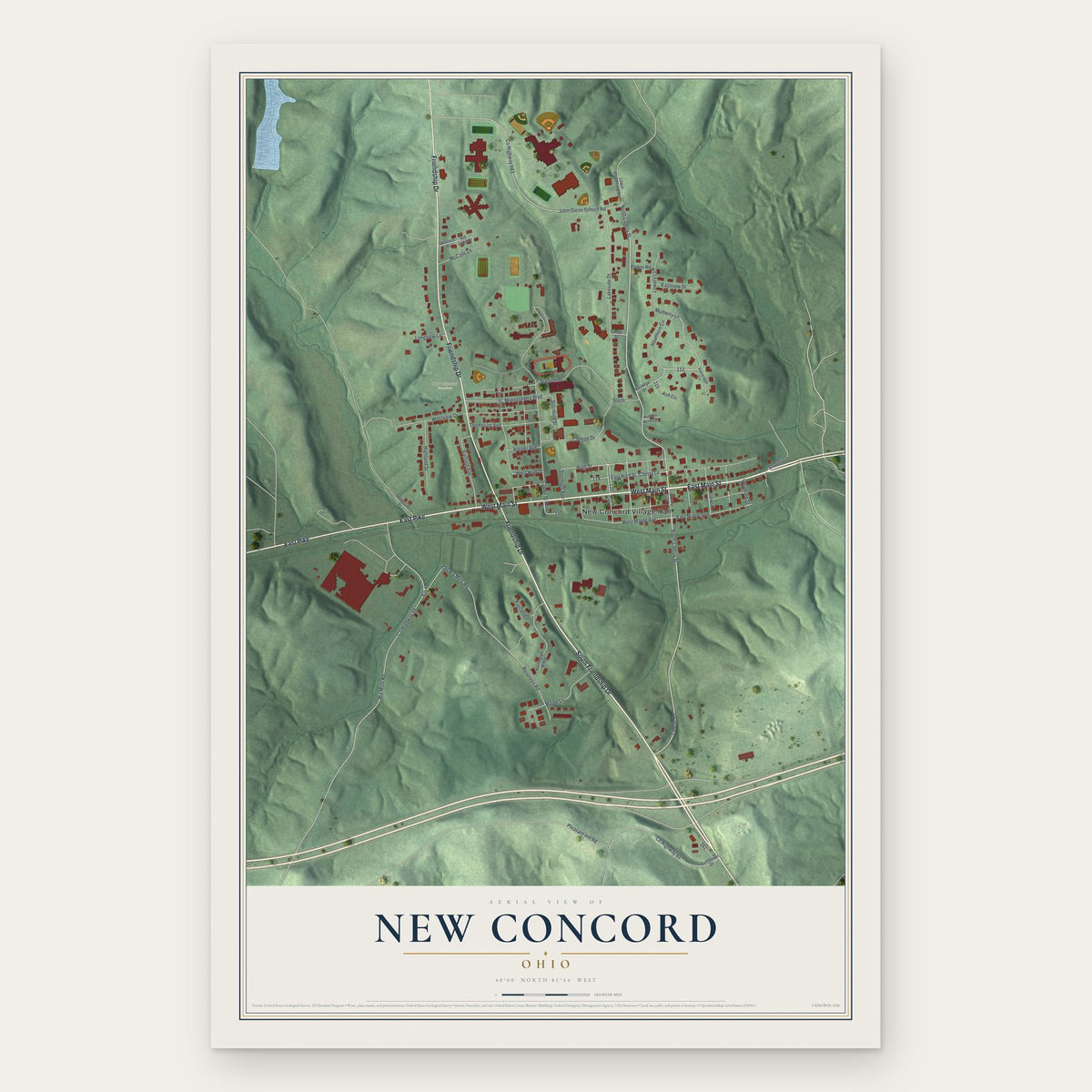 New Concord, Ohio map print, the full design