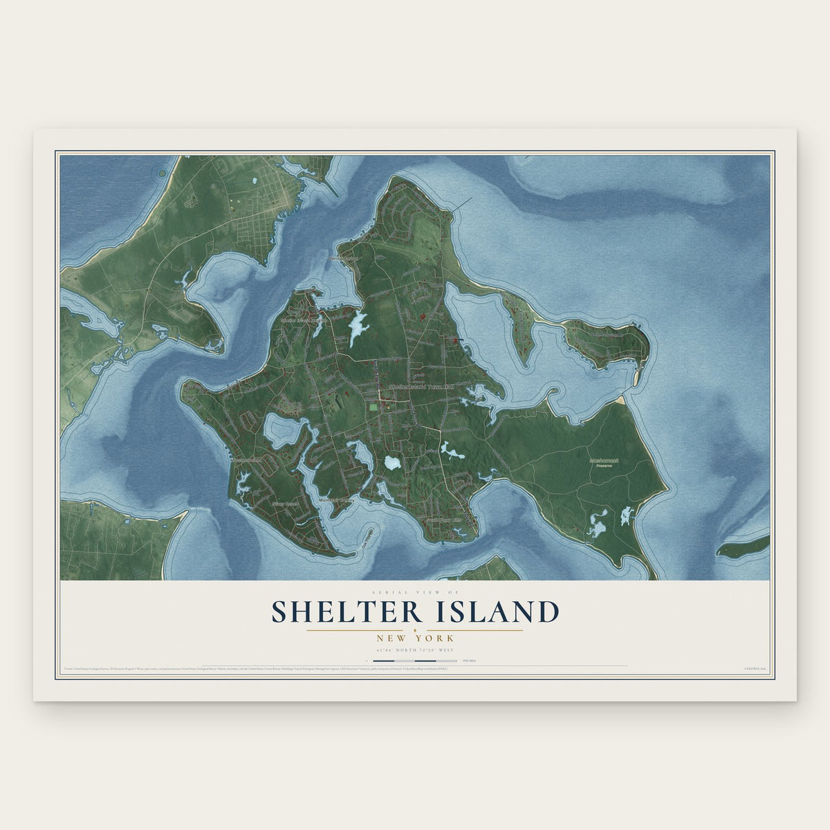 Shelter Island, New York map print, the full design