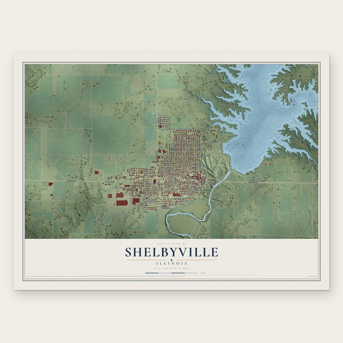 Shelbyville, Illinois map print, the full design
