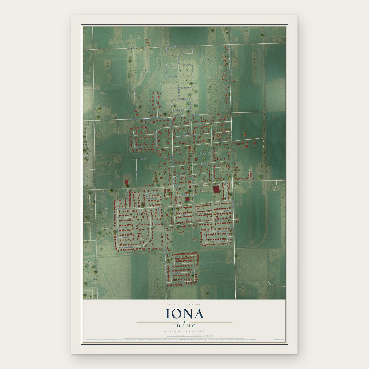 Iona, Idaho map print, the full design