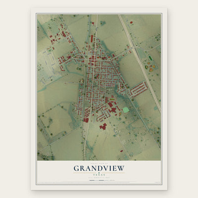 Grandview, Texas map print, the full design