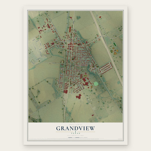 Grandview, Texas map print, the full design