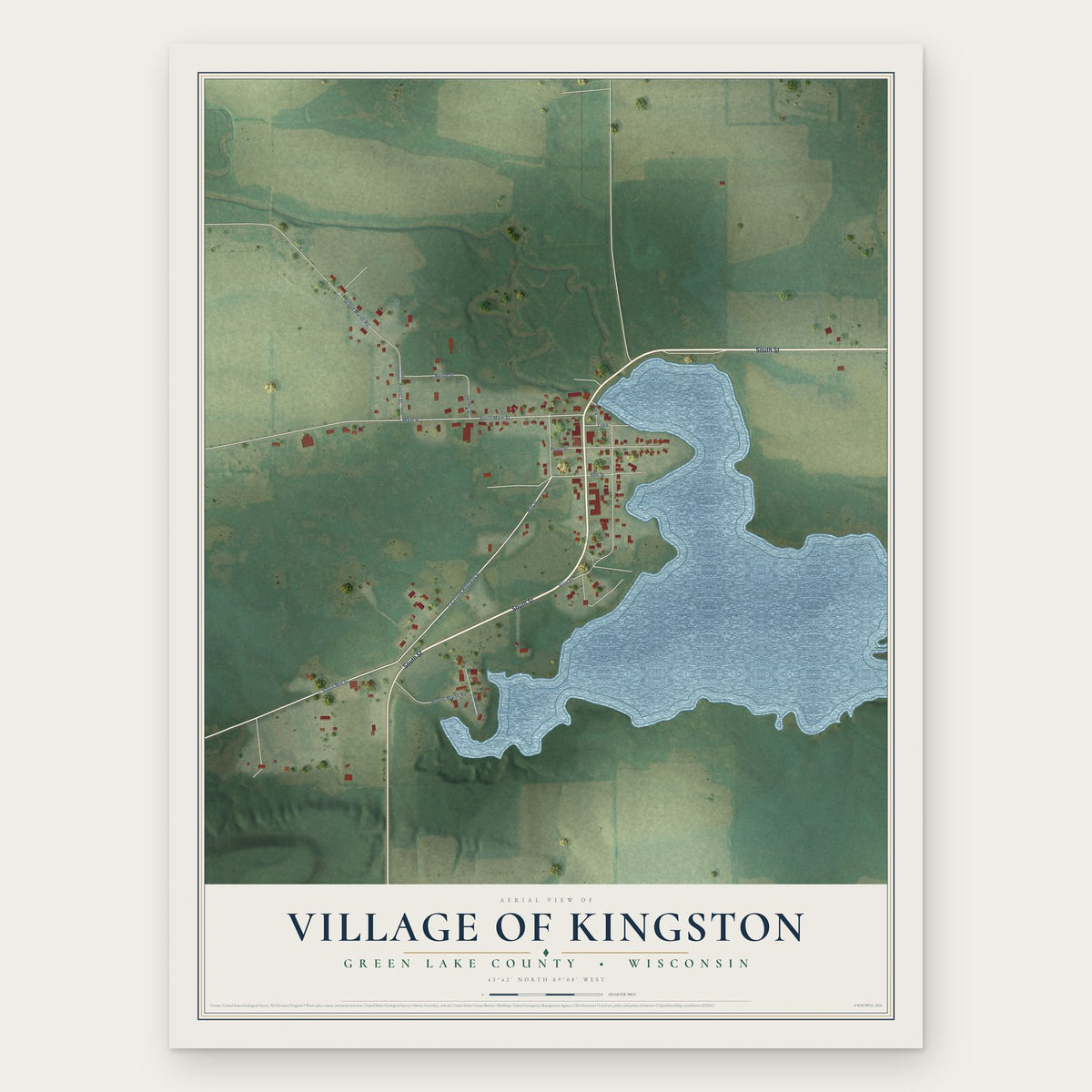 Kingston, Wisconsin map print, the full design
