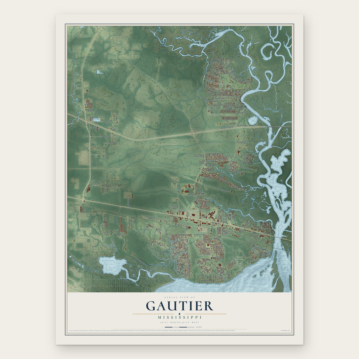 Gautier, Mississippi map print, the full design