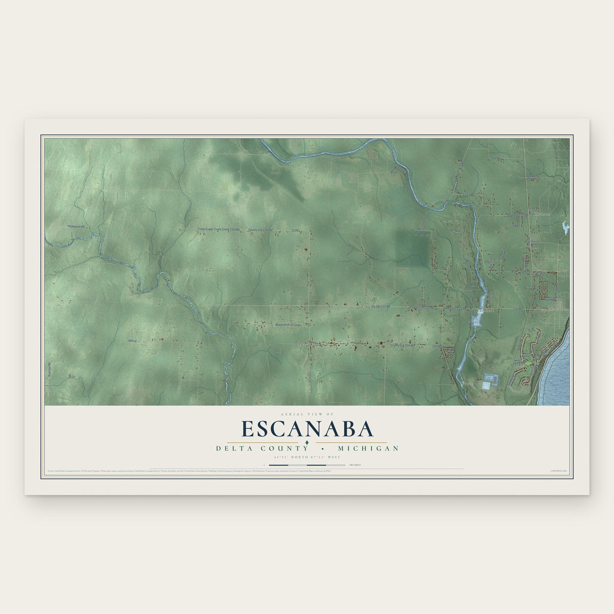 Escanaba, Delta County, Michigan map print, the full design