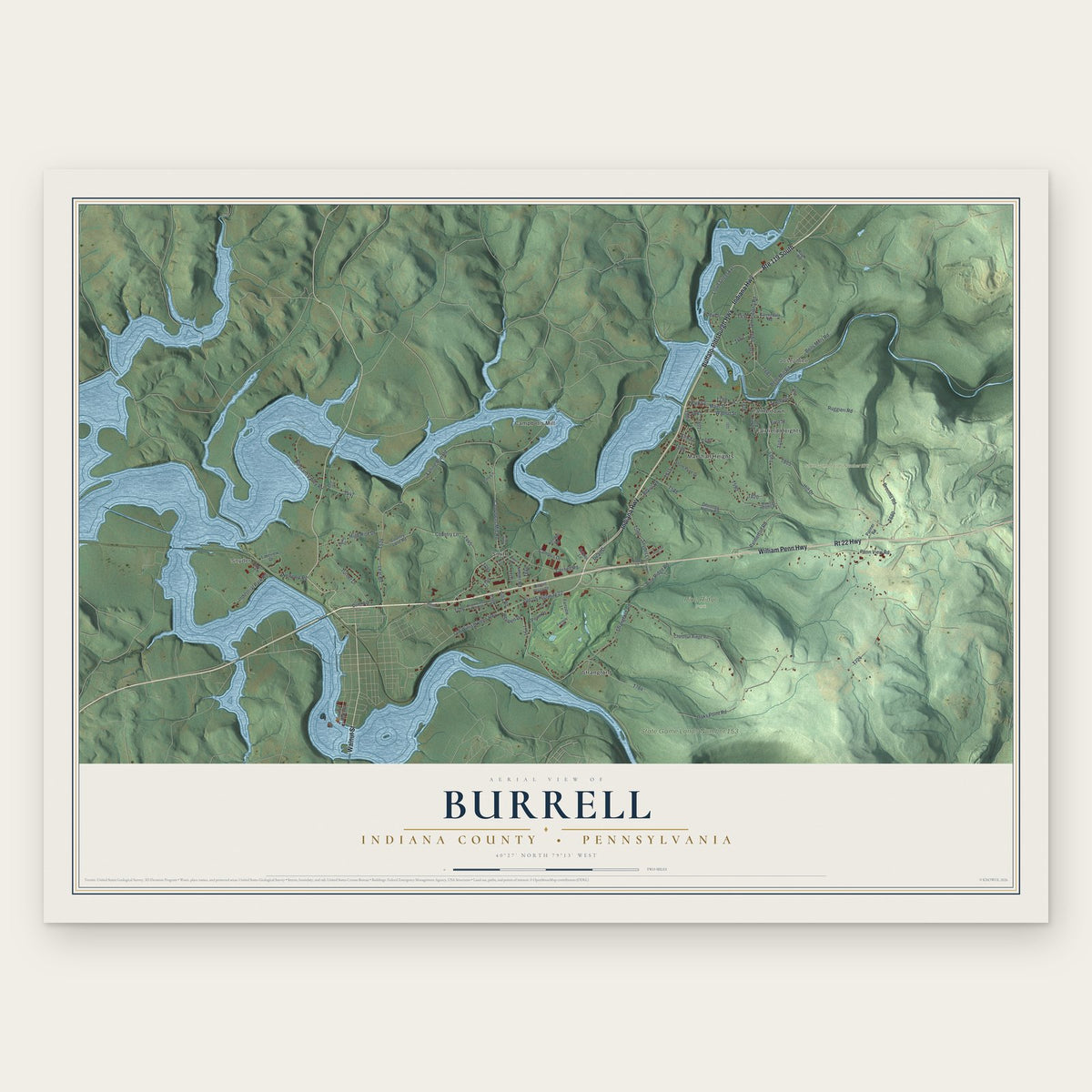 Burrell, Indiana County, Pennsylvania map print, the full design