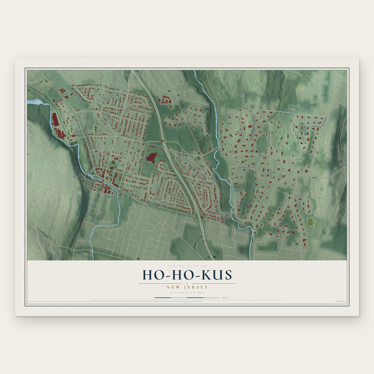 Ho-Ho-Kus, New Jersey map print, the full design