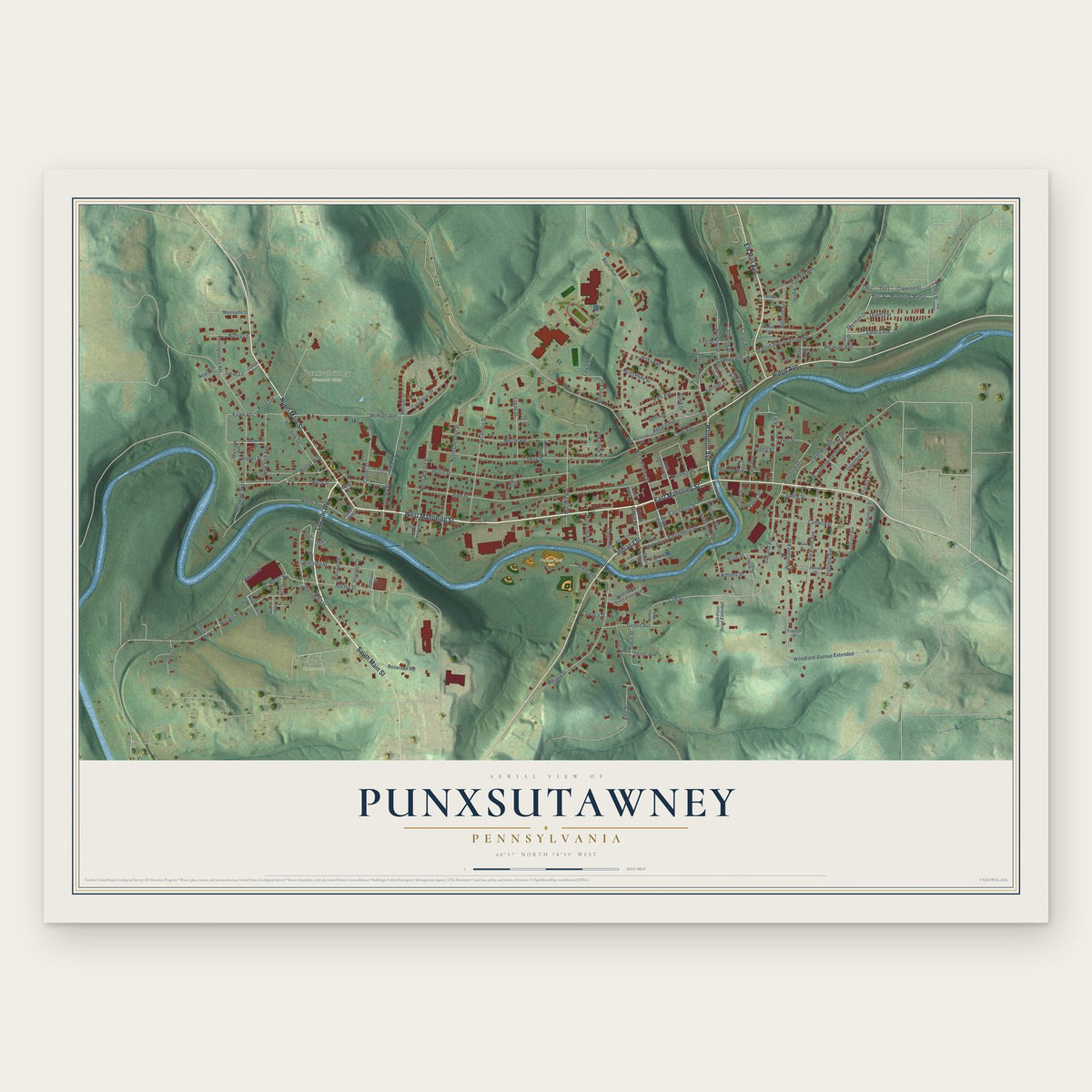 Punxsutawney, Pennsylvania map print, the full design