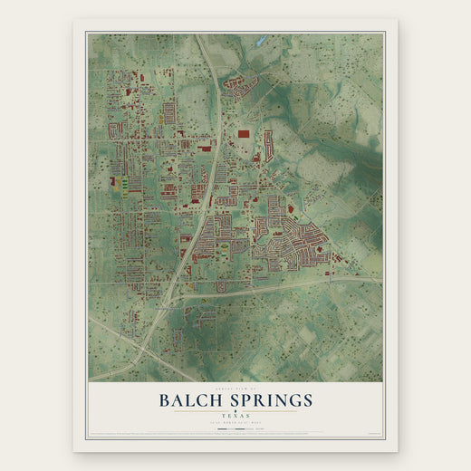 Balch Springs, Texas map print, the full design