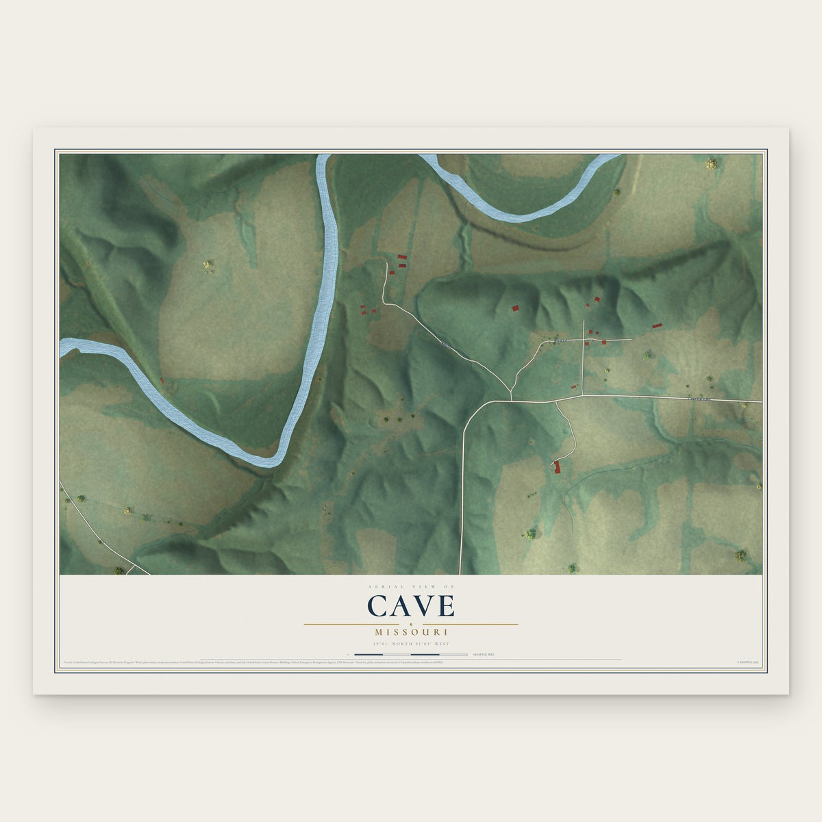 Cave, Missouri map print, the full design