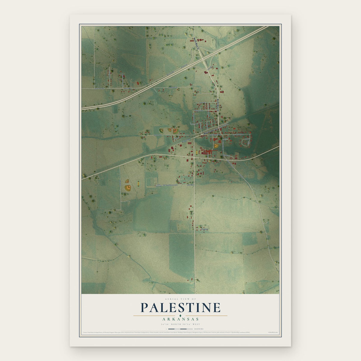 Palestine, Arkansas map print, the full design