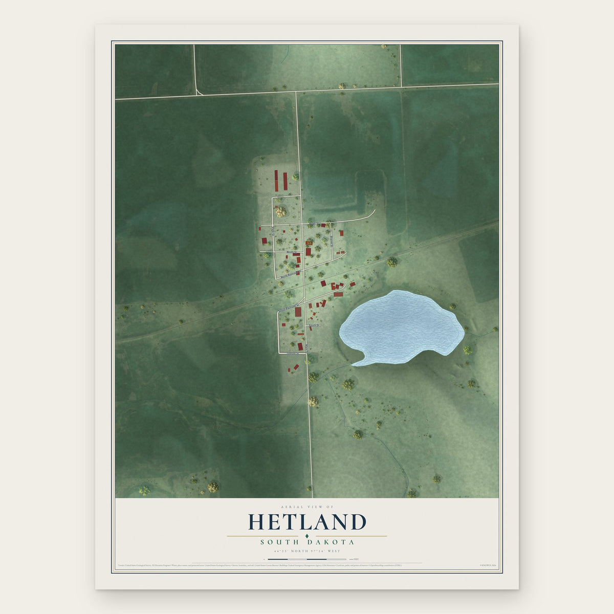 Hetland, South Dakota map print, the full design