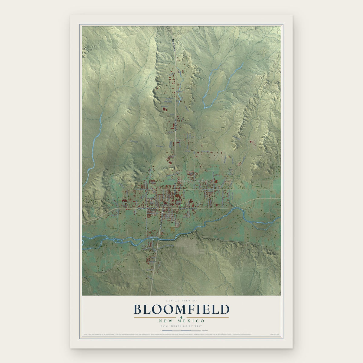 Bloomfield, New Mexico map print, the full design