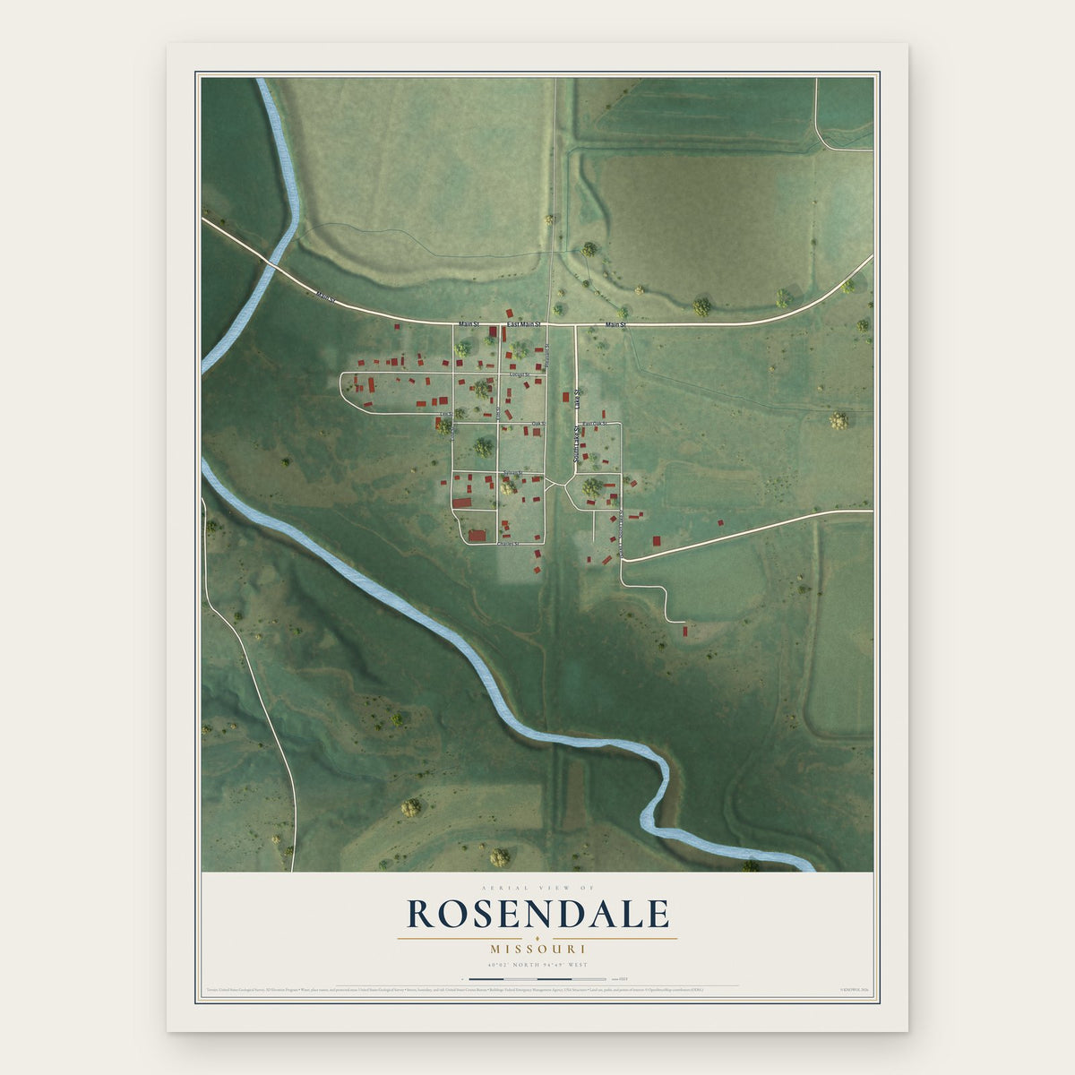 Rosendale, Missouri map print, the full design