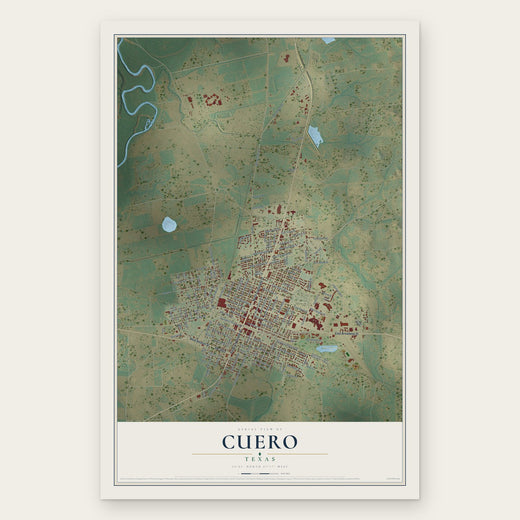 Cuero, Texas map print, the full design