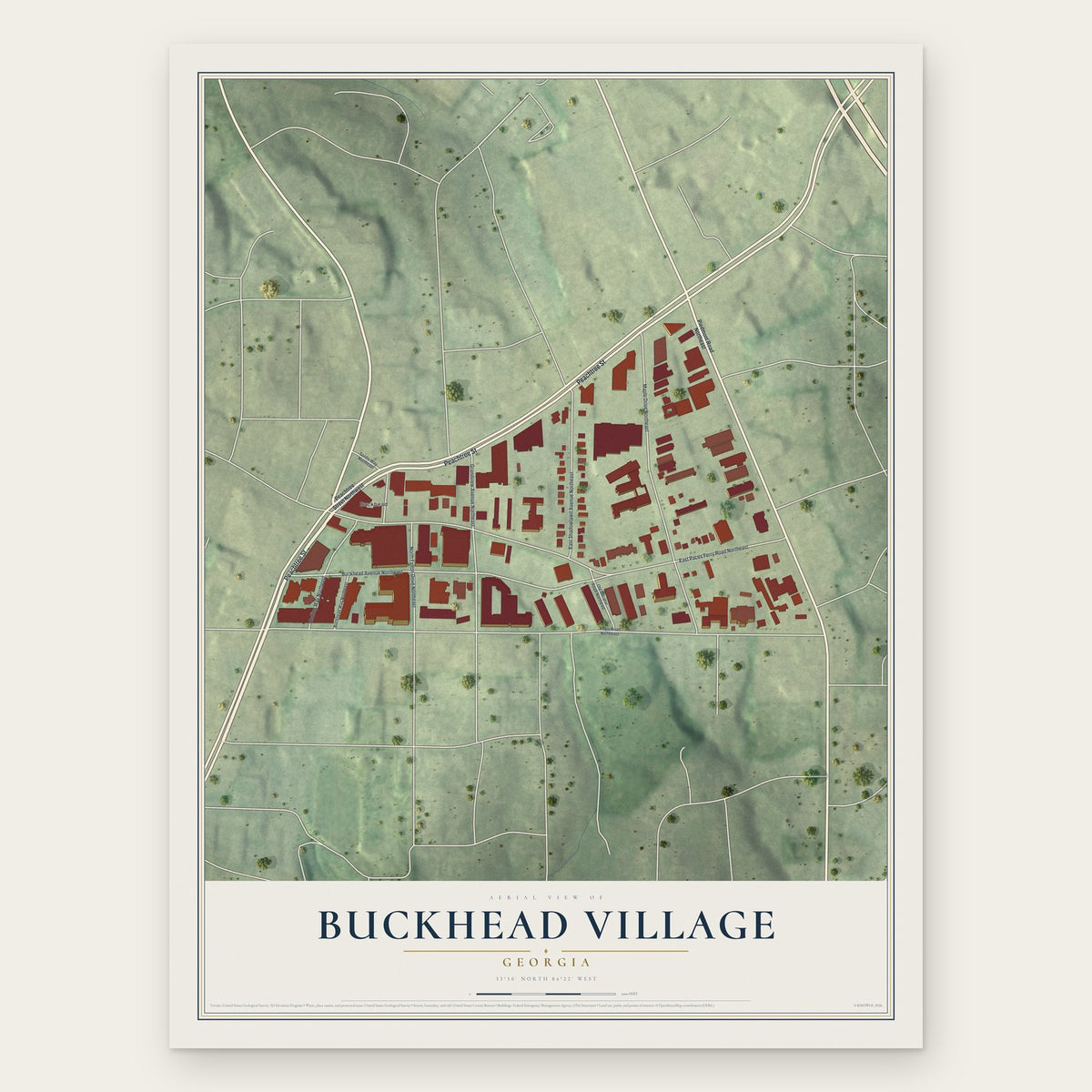 Buckhead Village, Georgia map print, the full design