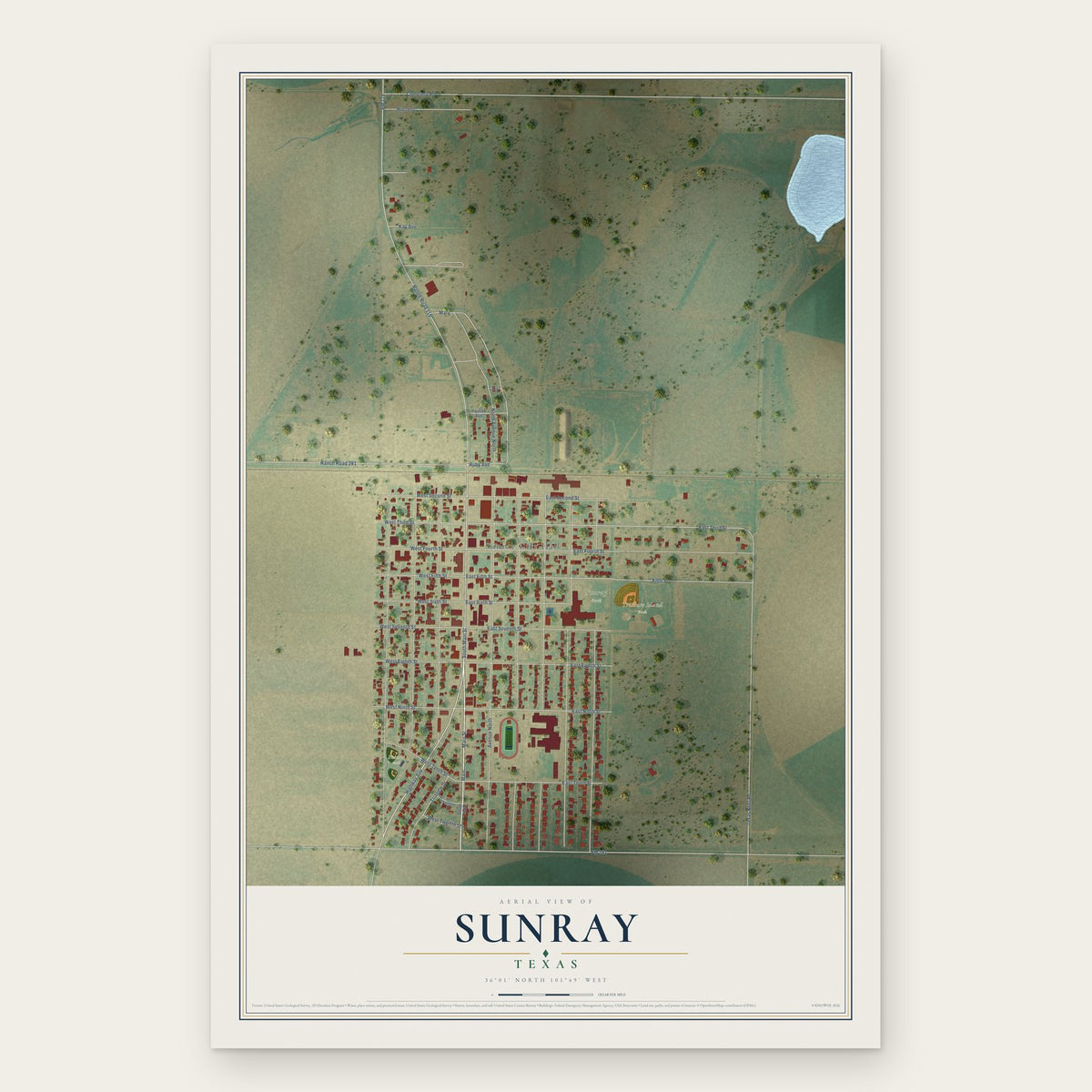 Sunray, Texas map print, the full design