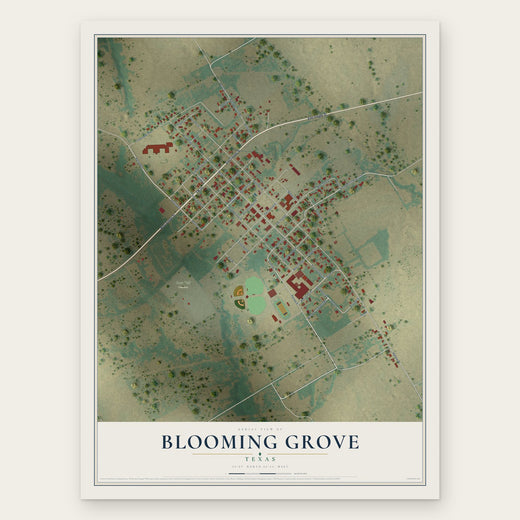 Blooming Grove, Texas map print, the full design