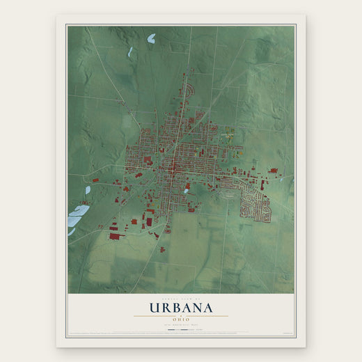 Urbana, Ohio map print, the full design
