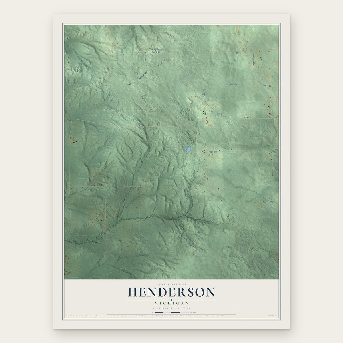 Henderson, Michigan map print, the full design