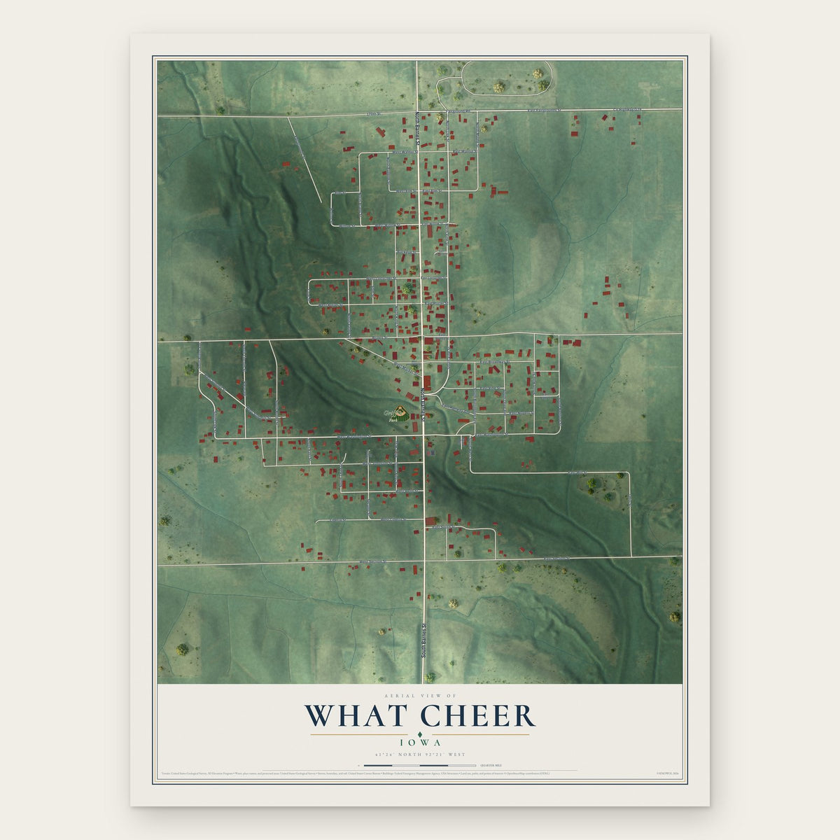 What Cheer, Iowa map print, the full design