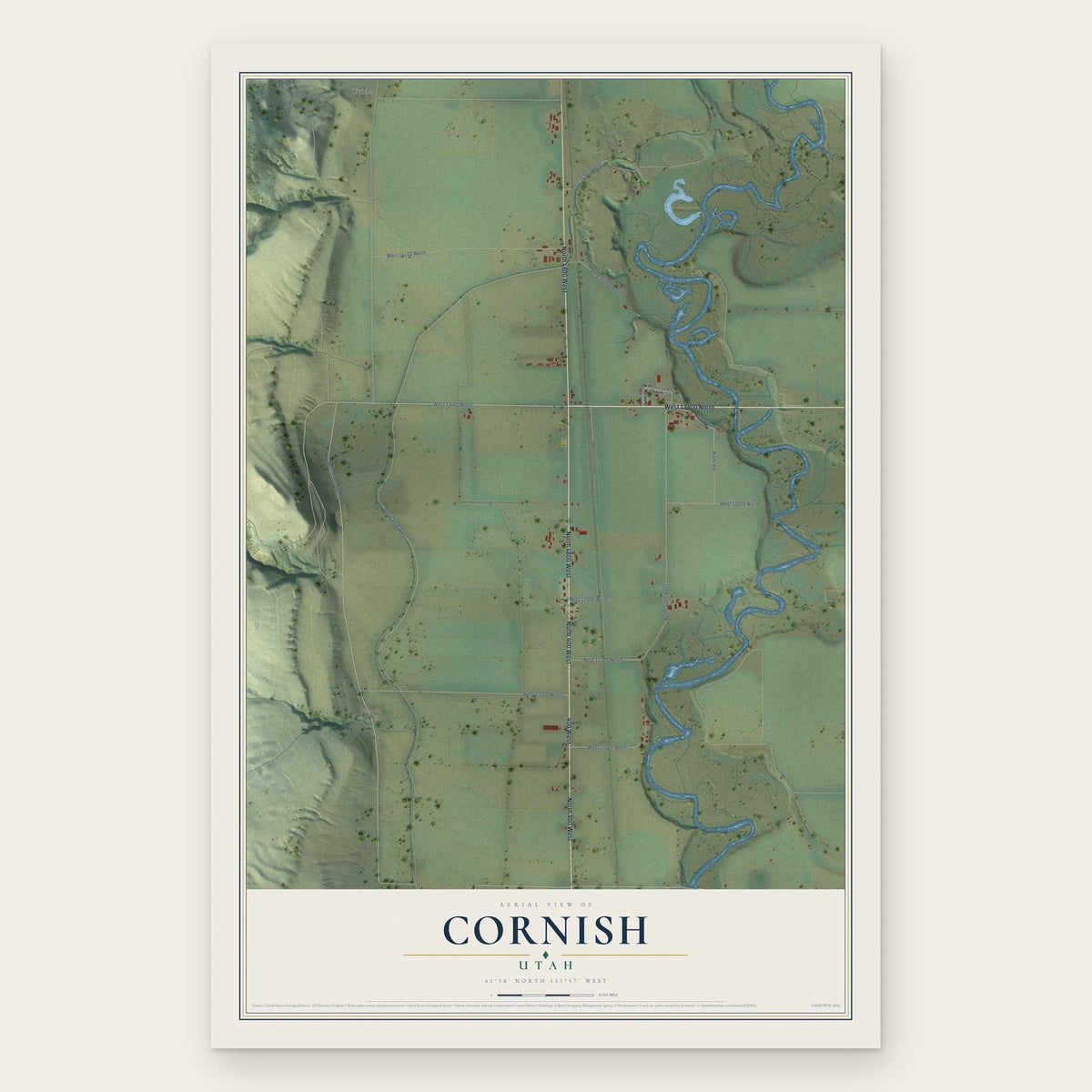 Cornish, Utah map print, the full design