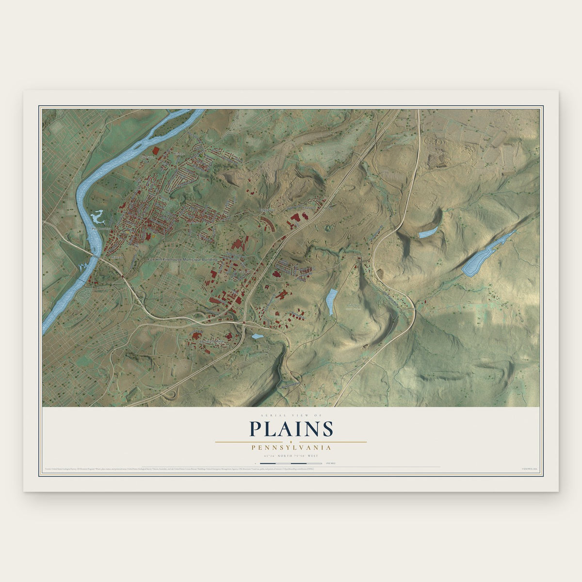 Plains, Pennsylvania map print, the full design