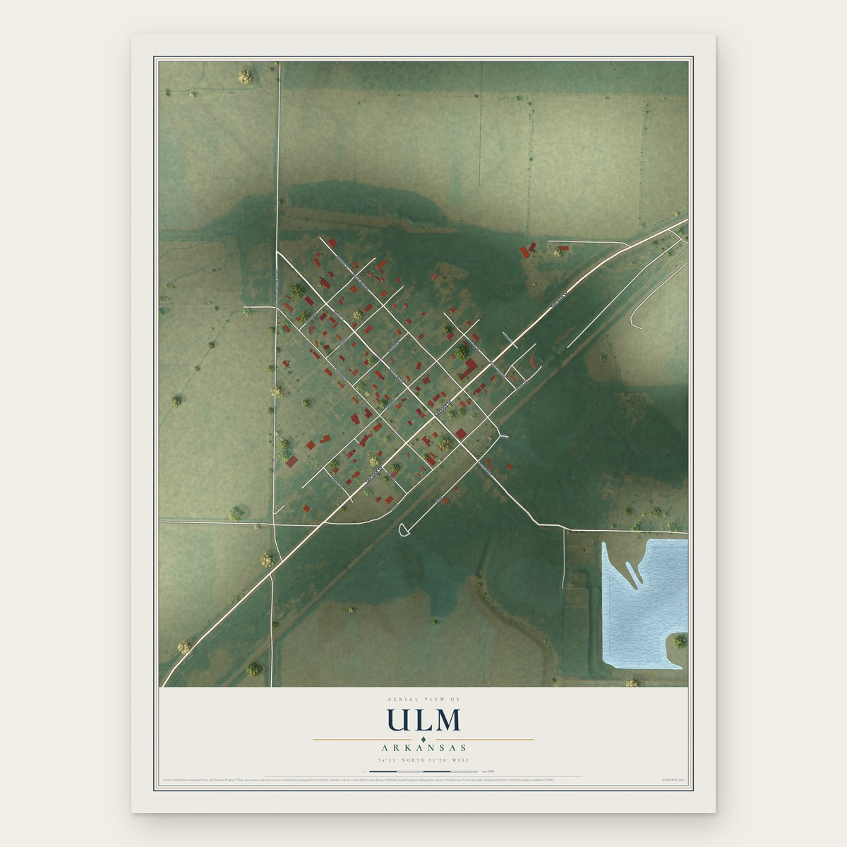 Ulm, Arkansas map print, the full design