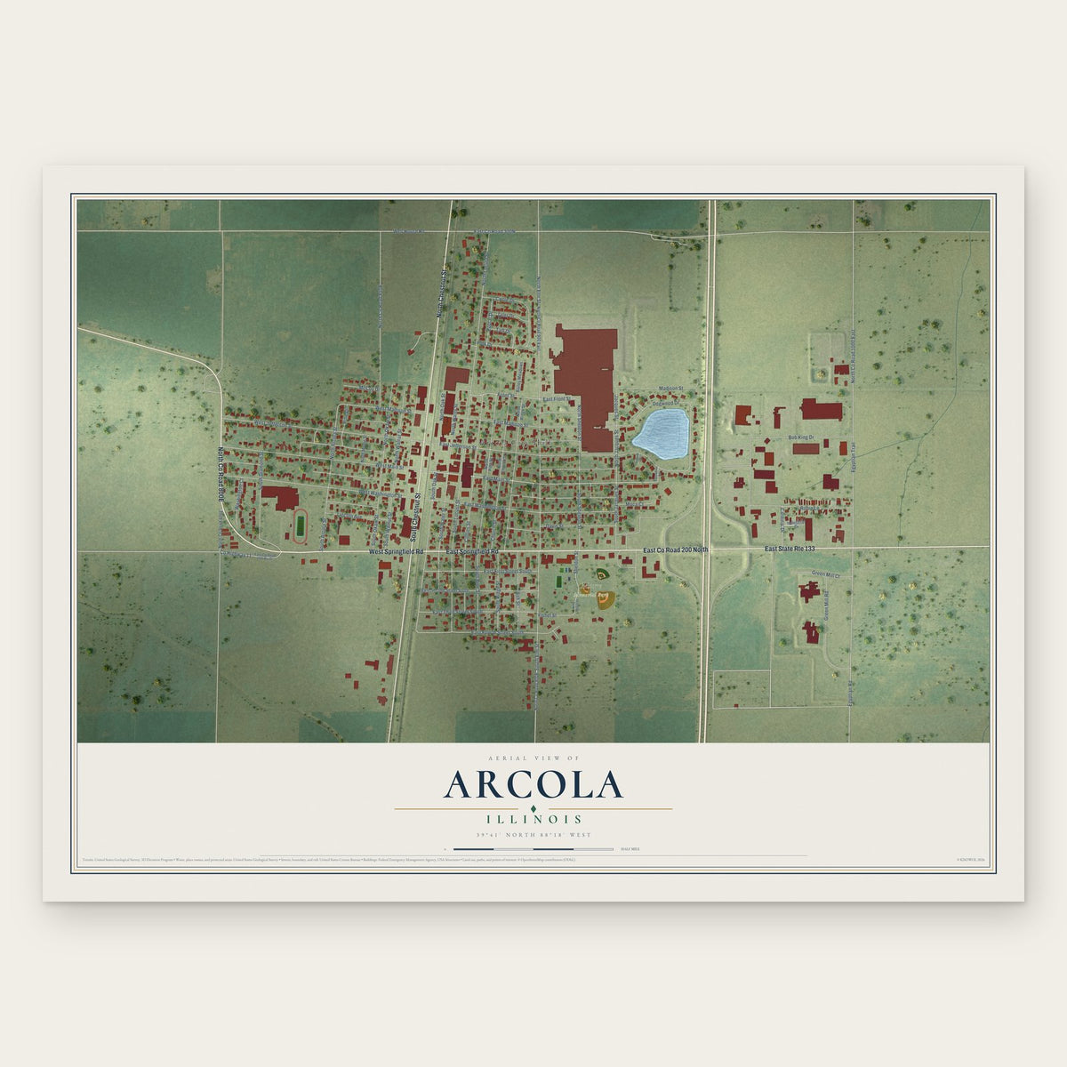Arcola, Illinois map print, the full design
