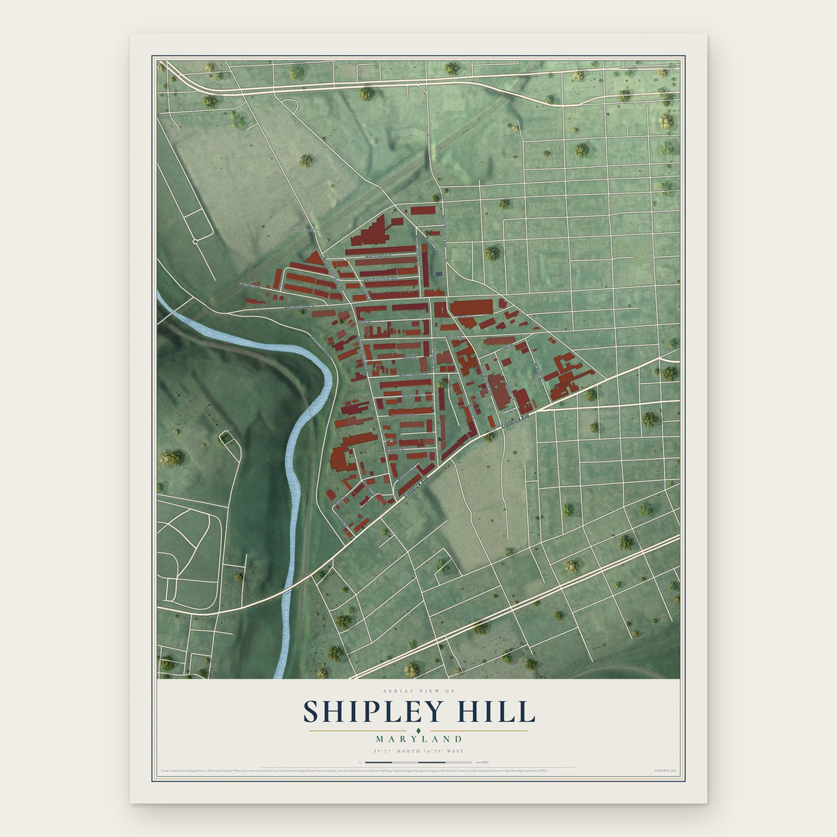 Shipley Hill, Maryland map print, the full design