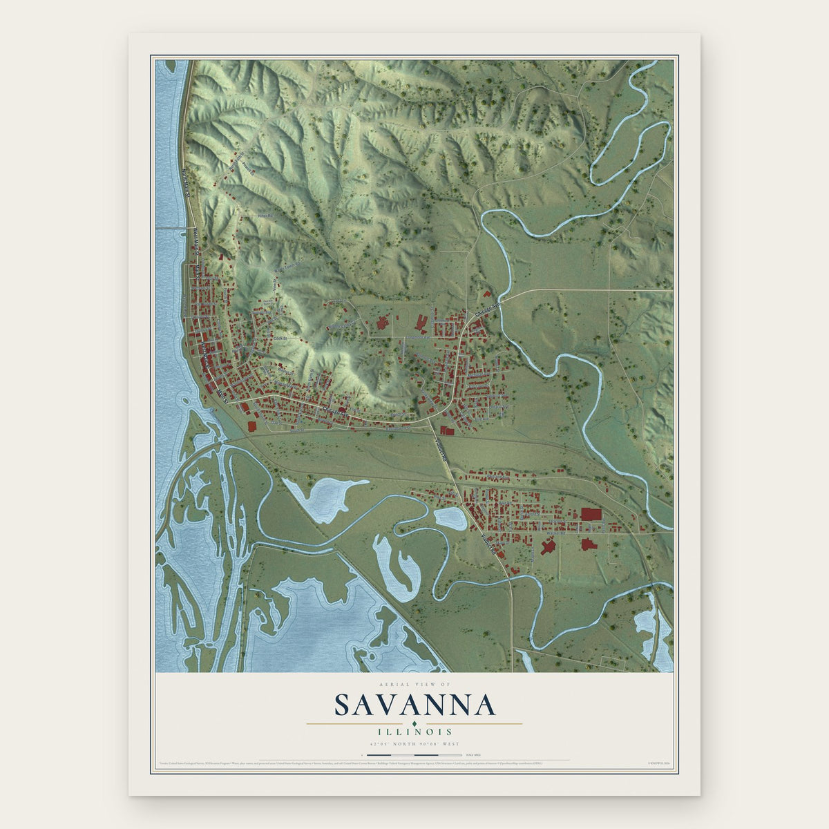 Savanna, Illinois map print, the full design