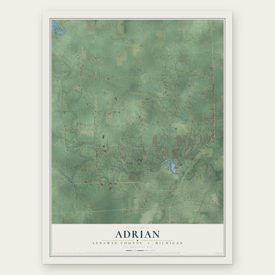 Adrian, Lenawee County, Michigan map print, the full design