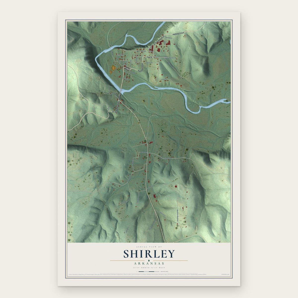 Shirley, Arkansas map print, the full design