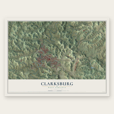Clarksburg, West Virginia map print, the full design