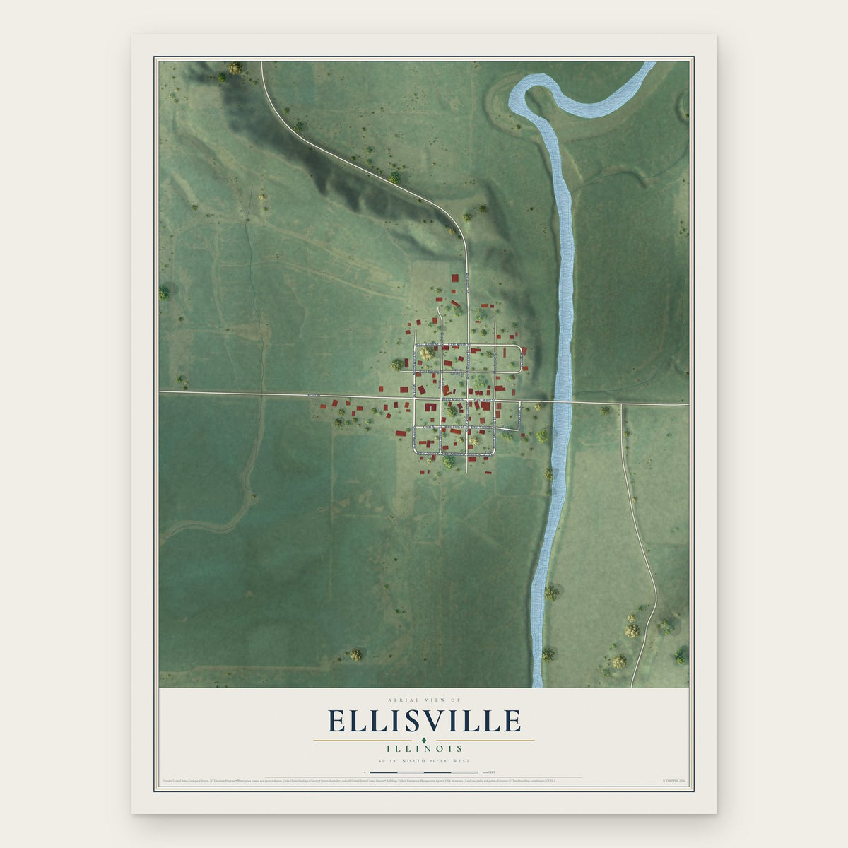 Ellisville, Illinois map print, the full design