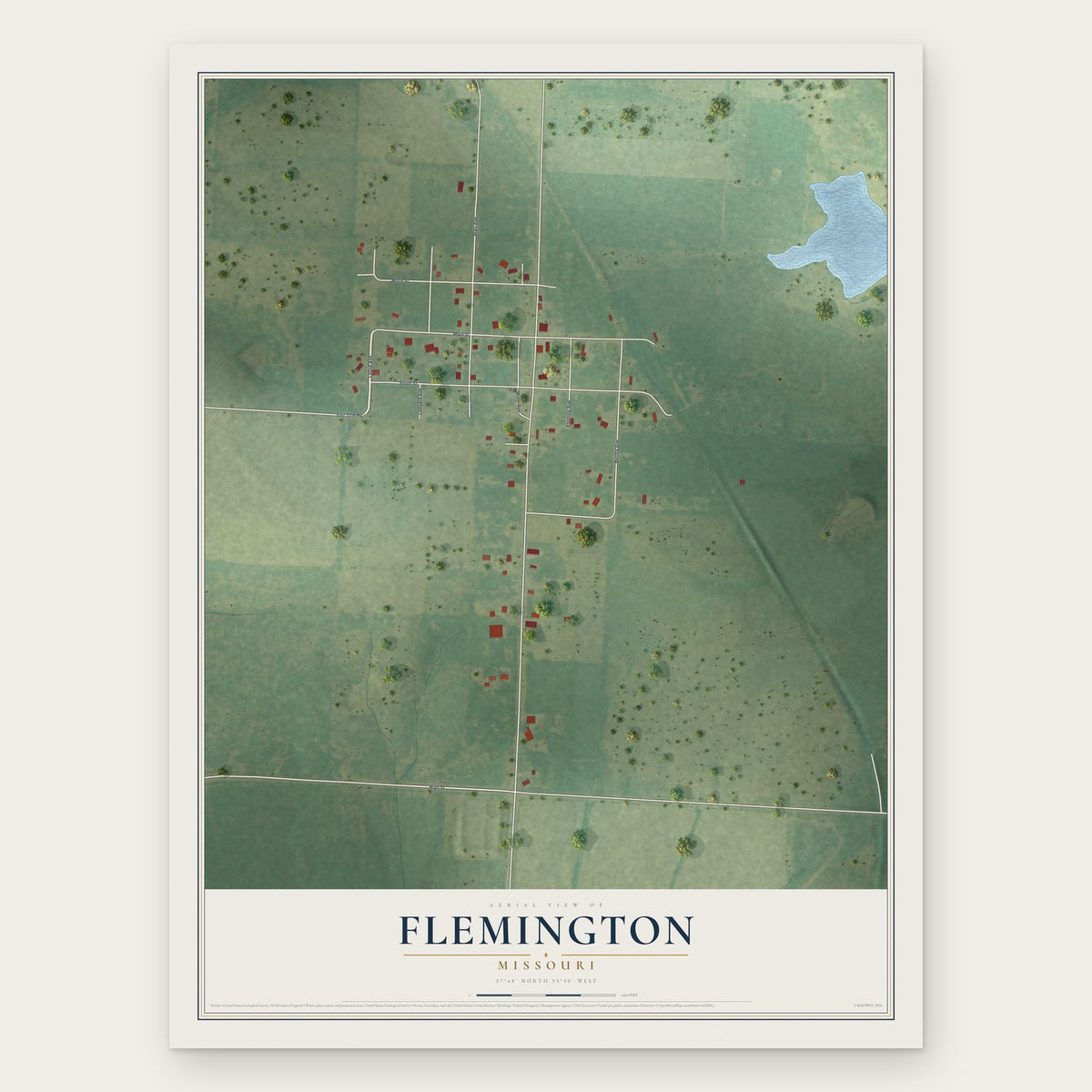 Flemington, Missouri map print, the full design