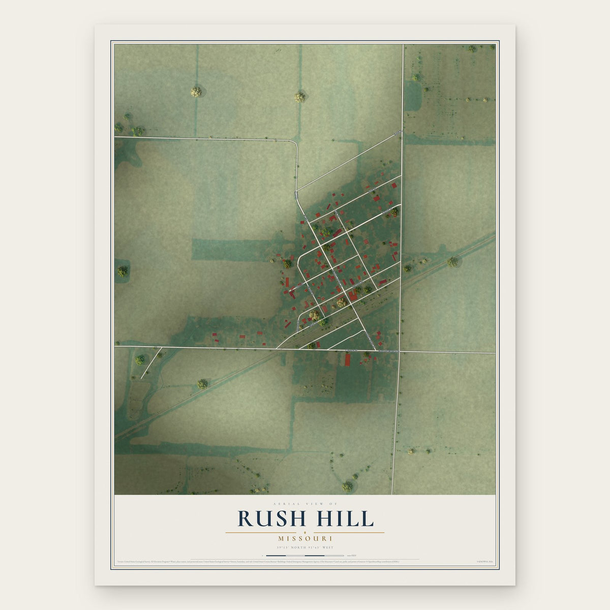 Rush Hill, Missouri map print, the full design